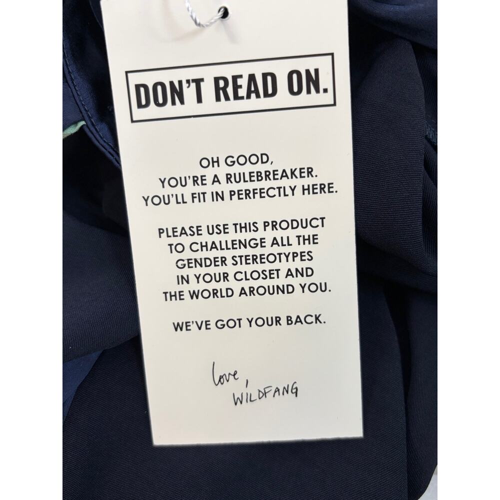 Wildfang The Empower Satin Shirt Dress Navy Blue Green Contrast Trim Medium Mod - Picture 10 of 11